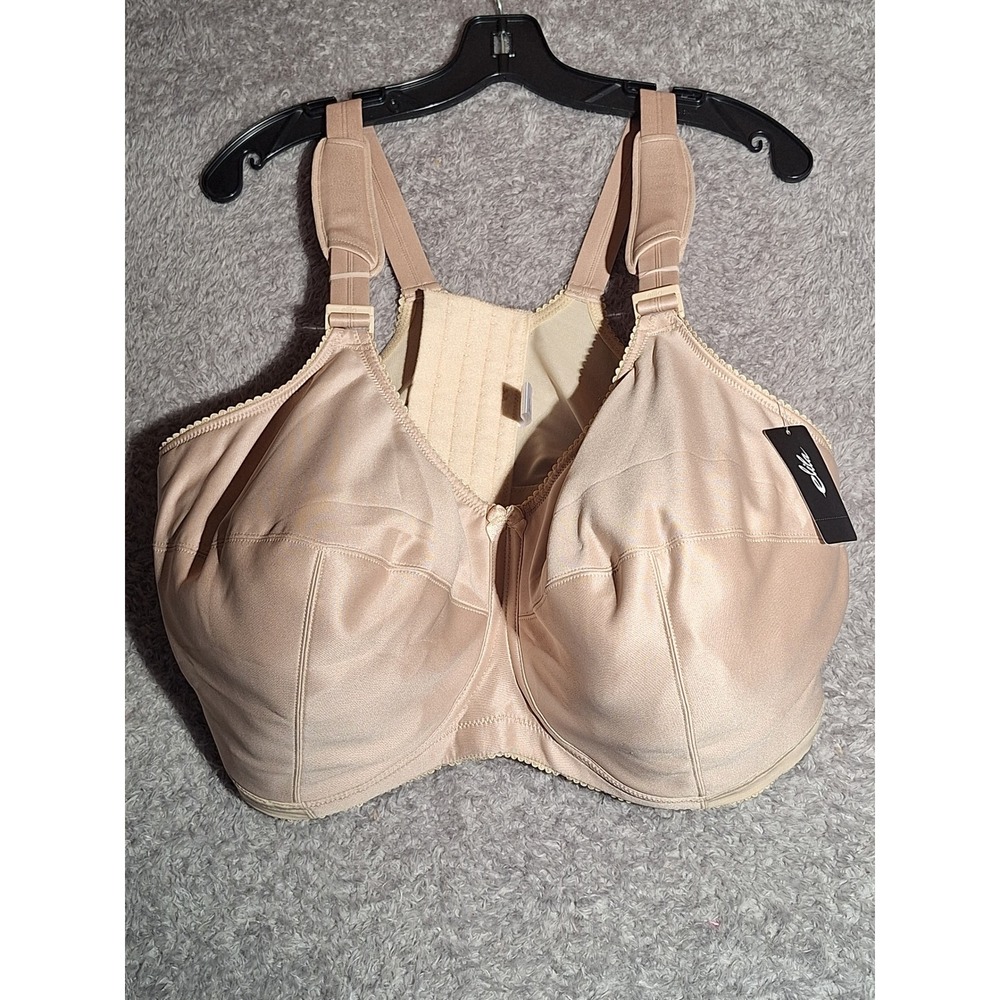 Elila 1505 Front Hook Longline Bra 48F Nude Jacquard Wide Padded Straps NEW